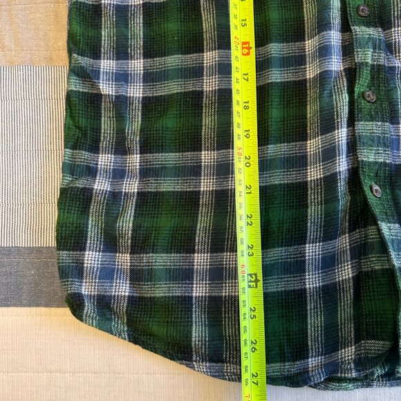 George Casual Button Down Mens Medium Green Plaid Dressy Flannel Shirt - Picture 6 of 6